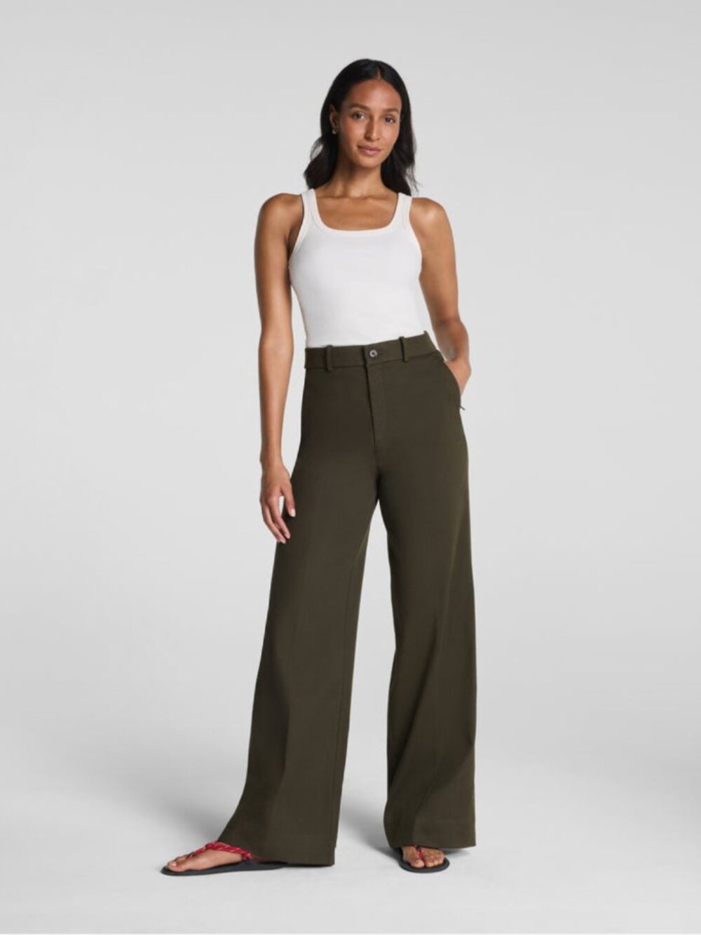 SPANX Supersmooth Stretch Twill Wide Leg Pant in Moss Shadow M